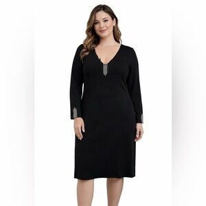 Vintage Elegant Black Dress with Rhinestone Accents. Excellent Cond. size 14